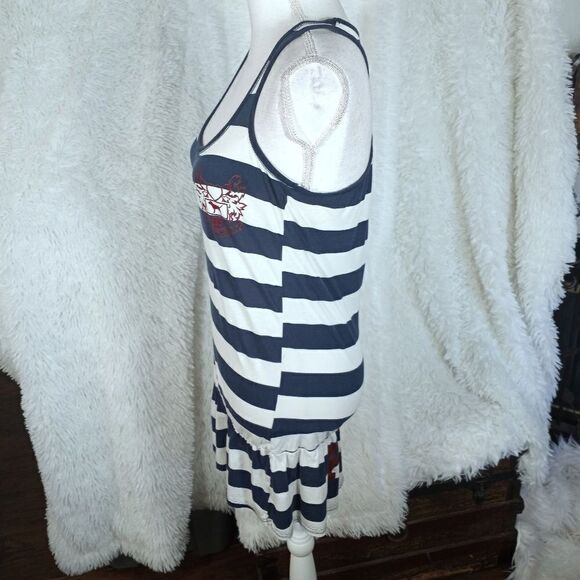 VICTORIA'S SECRET PINK  NAVY & WHITE STRIPE RUFFLE BOTTOM LONG TANK TOP SZ.S EUC - Picture 5 of 7